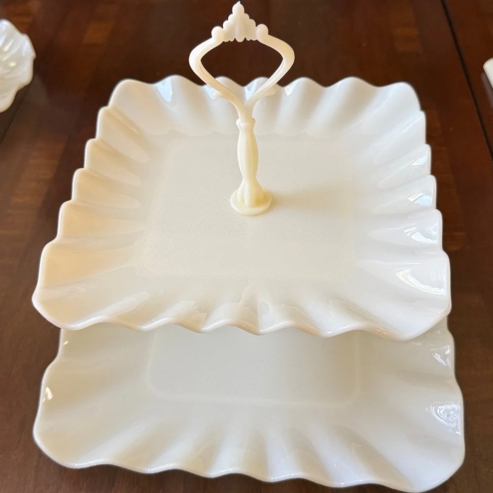Elegant Cream Two-Tier Serving Tray plastic server sandwich cupcake dessert - Picture 4 of 9
